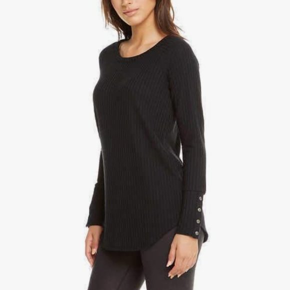 Chaser‎ Long Sleeve Waffle Thermal Tunic Sweater Top, Black, Medium - Picture 1 of 9